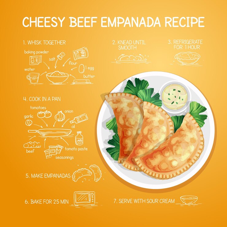 Vector gratuito receta ilustrada de empanada con detalles