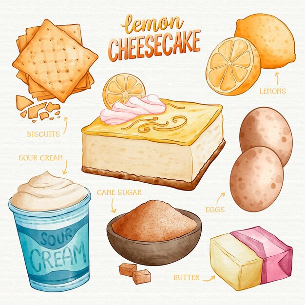 Receta de pastel de queso con limón dibujado a mano