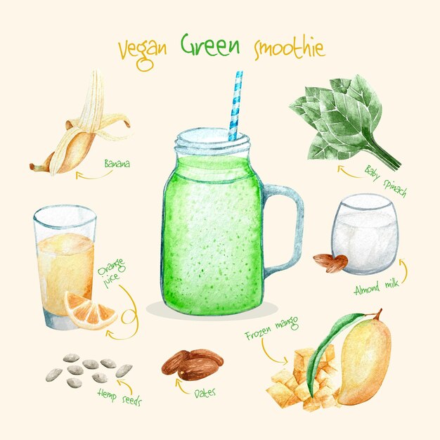 Vector gratuito receta saludable de batido verde vegano