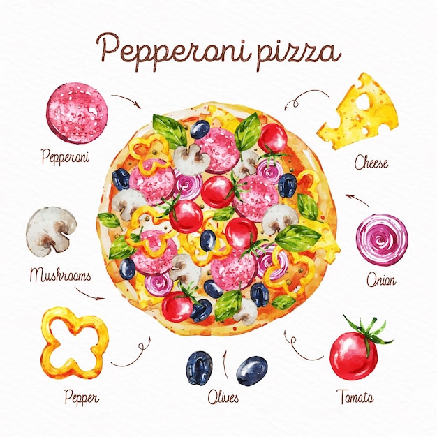 Vector gratuito receta saludable de pizza de pepperoni