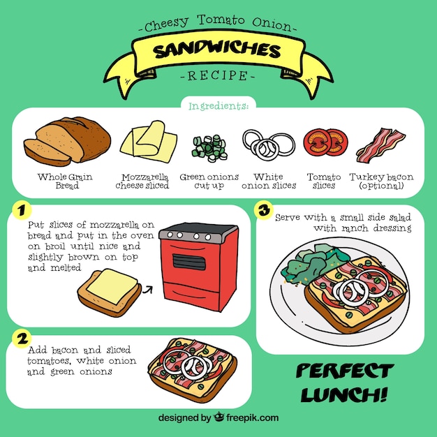 Vector gratuito receta de sandwiches dibujada a mano