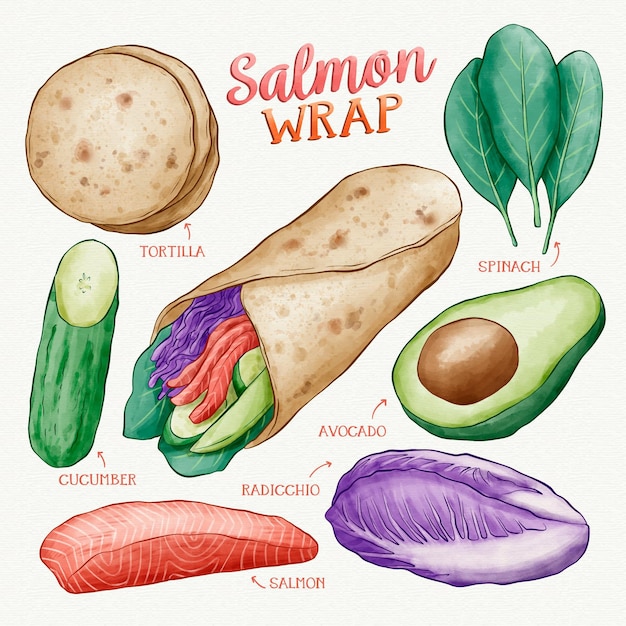 Vector gratuito receta de wrap de salmón