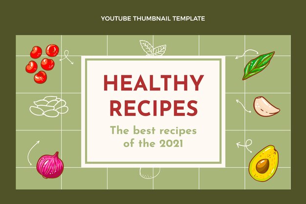 Recetas saludables dibujadas a mano en miniatura de youtube