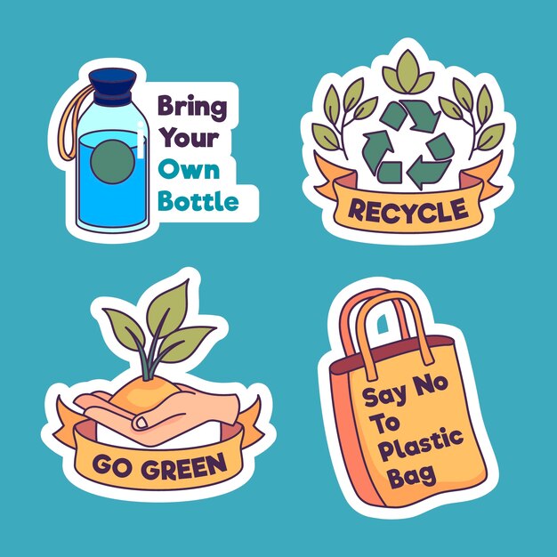 Rechazar plástico y reciclar colección de insignias ecológicas