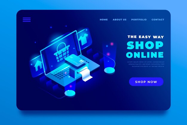 Recibo isométrico de la página de destino de compras en línea