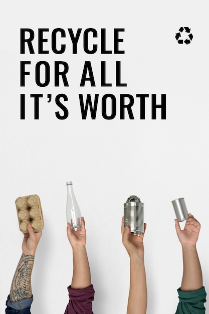 Reciclar plantilla de campaña con borde de objetos reciclables para la gestión de residuos