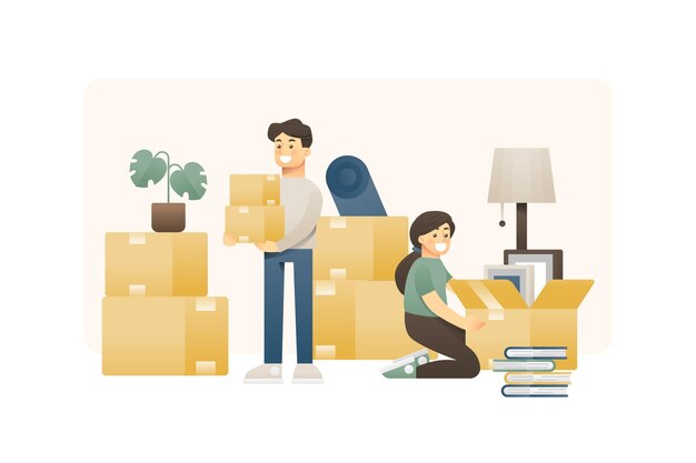 Recién casados que se mudan a una nueva casa