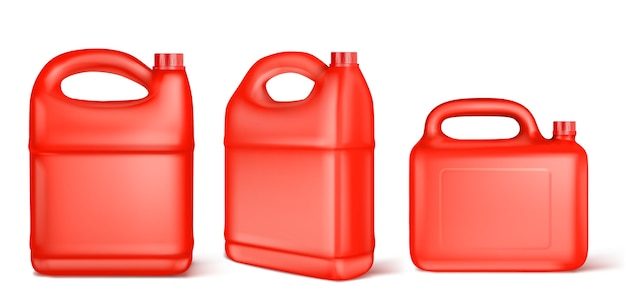 Recipiente de plástico rojo para combustible líquido, cloro, aceite de motor, lubricante para automóviles o detergente.