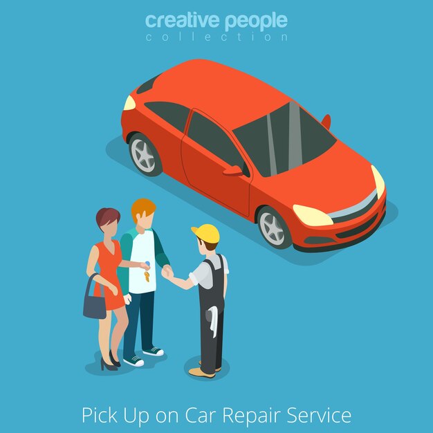 Recoger el coche del concepto de servicio de reparación de vehículos
