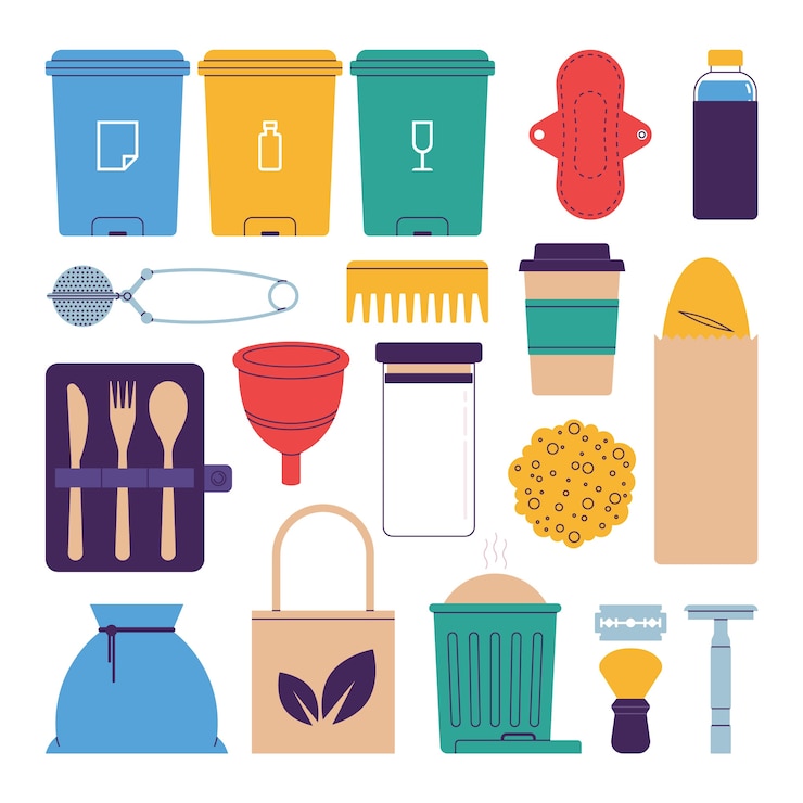 Vector gratuito recogida cero residuos de diseño plano.