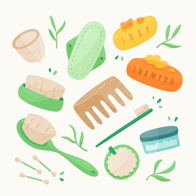 Recogida de productos cero residuos dibujados a mano.