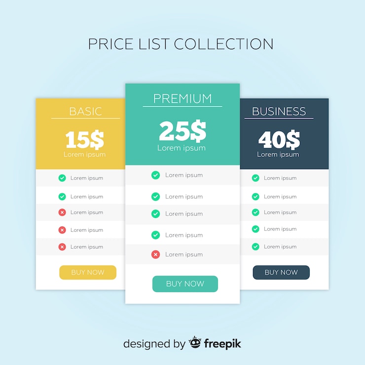 Vector gratuito recopilación de la lista de precios fijos