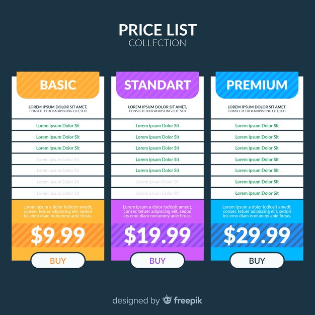 Recopilación de la lista de precios fijos