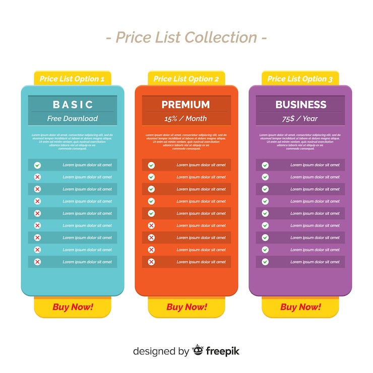 Vector gratuito recopilación de la lista de precios fijos