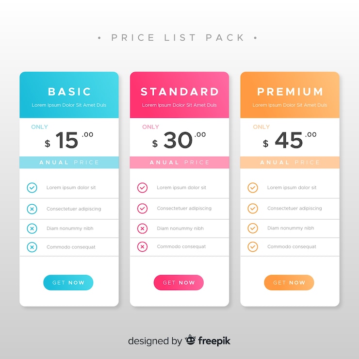 Vector gratuito recopilación de la lista de precios fijos