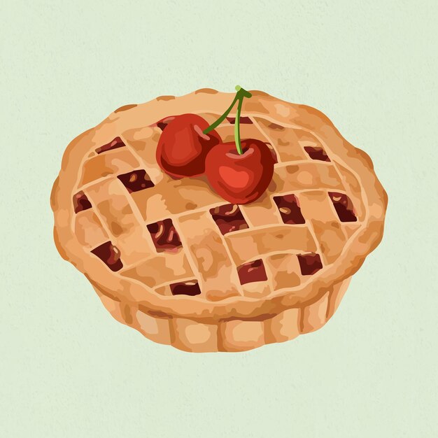 Recurso de diseño de pegatina de pastel de cereza vectorizado dibujado a mano