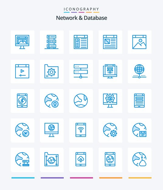 Red creativa y base de datos 25 Paquete de iconos azules como la página del servidor de conexión de la base de datos