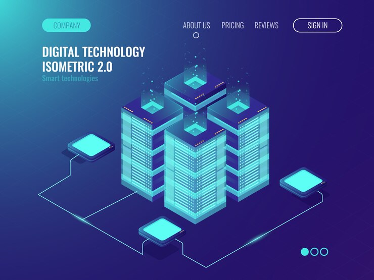 Vector gratuito red de datos, hardware de procesamiento y almacenamiento bigdata, gabinete de sala de servidores