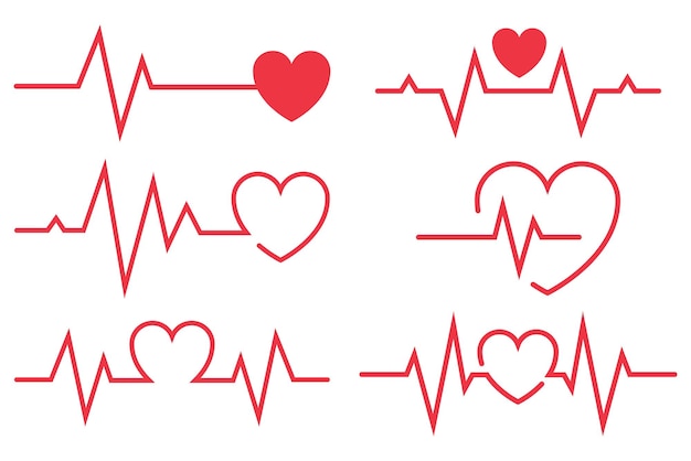 Red Ecg Heartbeat Lines con colección de corazones