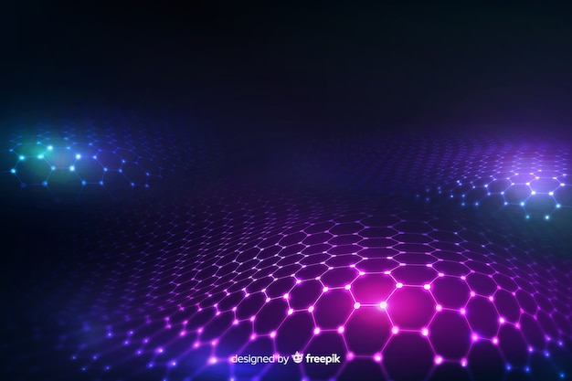 Vector gratuito red hexagonal futurista en fondo violeta degradado