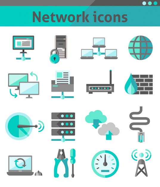 Red de seguridad iconos de comunicación de Internet conjunto aislado ilustración vectorial