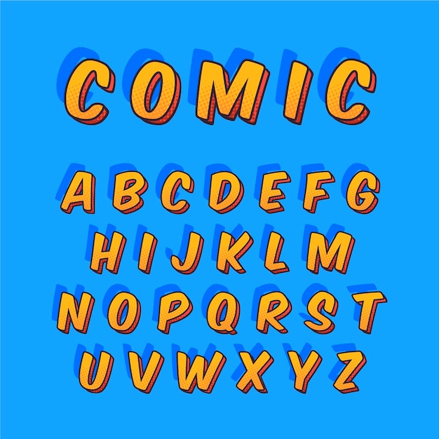 Redacción alfabética de la A a la Z en cómic 3d