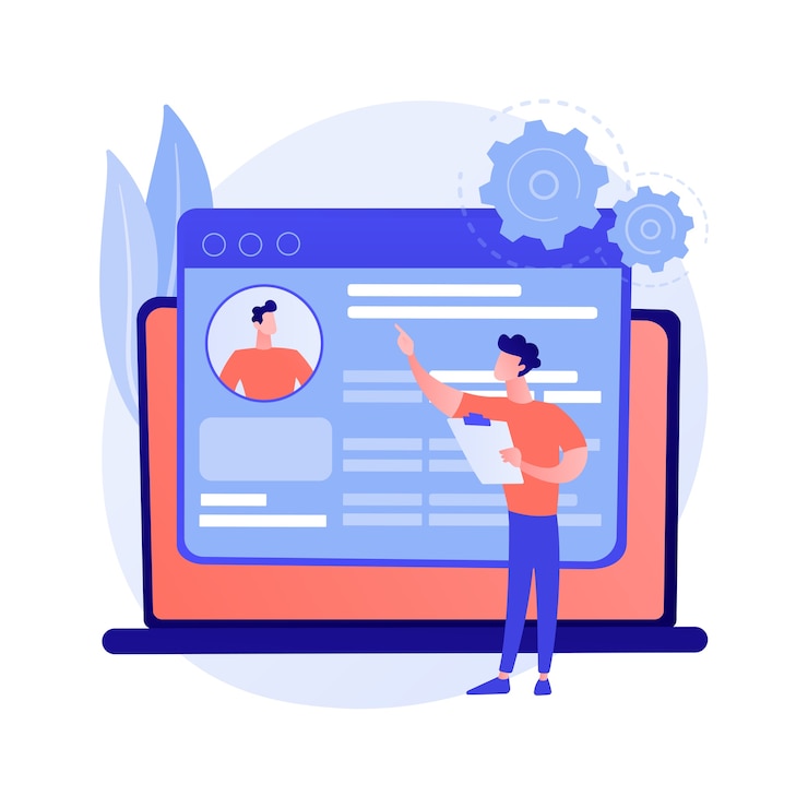 Vector gratuito redacción competente del currículum. constructor de cv profesional, solicitud de empleo online, creación de perfiles. mujer afroamericana llenando la ilustración del concepto de formulario digital