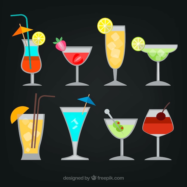 Refrescantes bebidas veraniegas en diseño plano 