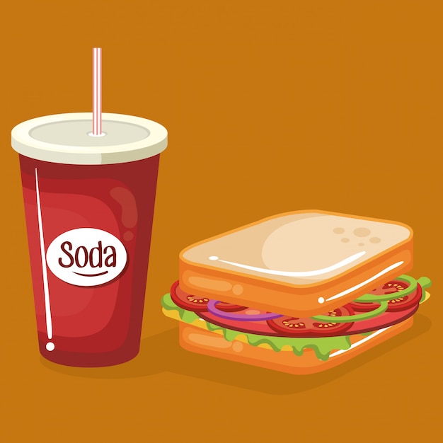 refresco con sándwich de comida rápida