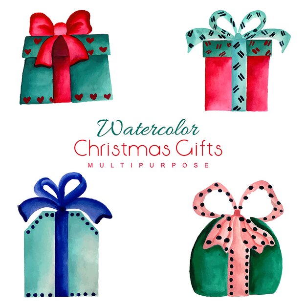 Regalos de Navidad de acuarela dibujados a mano