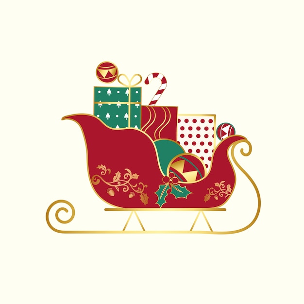 Regalos de navidad en un vector de trineo