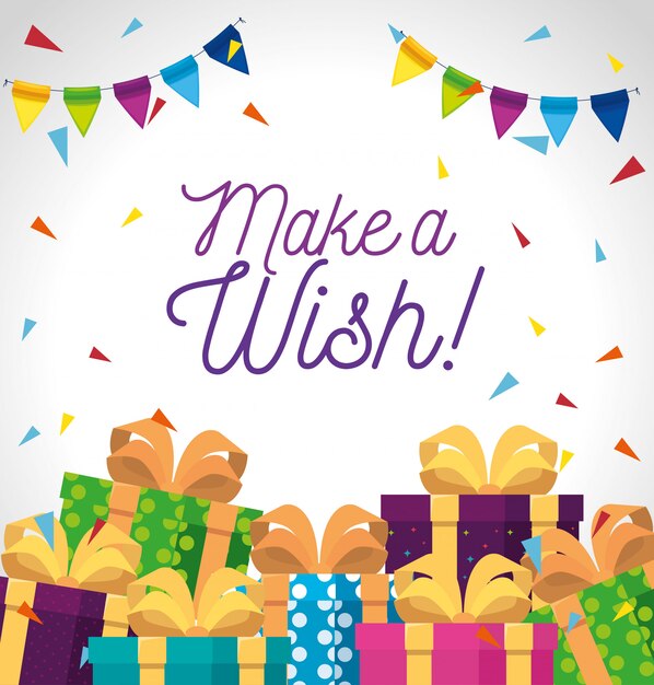 Regalos presentes con lazo de cinta y fiesta, tarjeta de felicitación