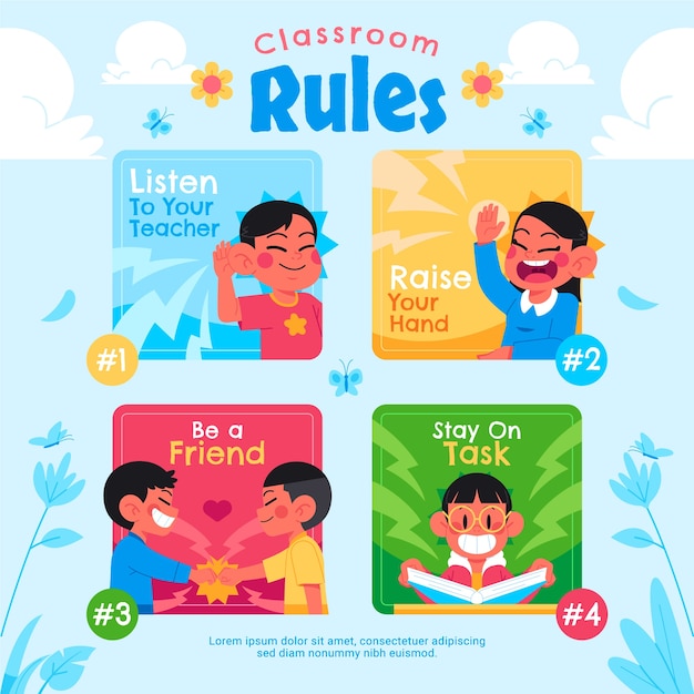 Reglas de clase dibujadas a mano Ilustración de dibujos animados