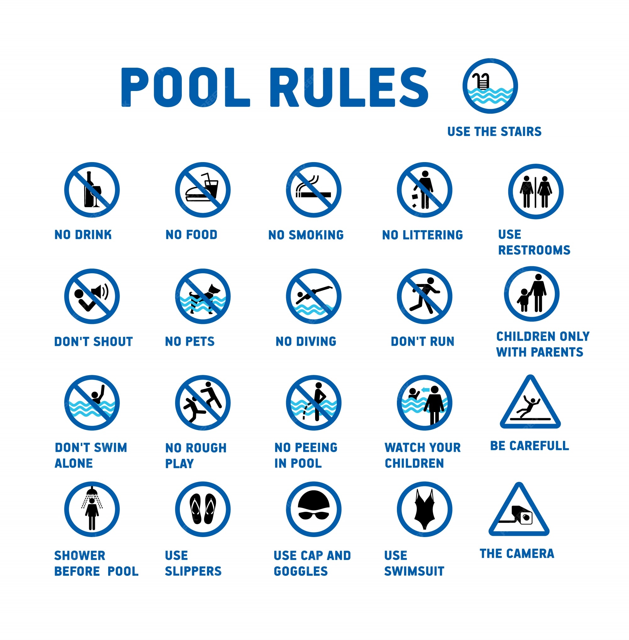 Reglas de la piscina conjunto de iconos y símbolo para piscina. | Vector  Gratis