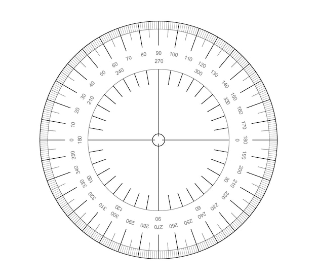 Vector gratuito rejilla de transportador circular para medir grados escala redonda de medición división de metro circular de 0 a 360 grados