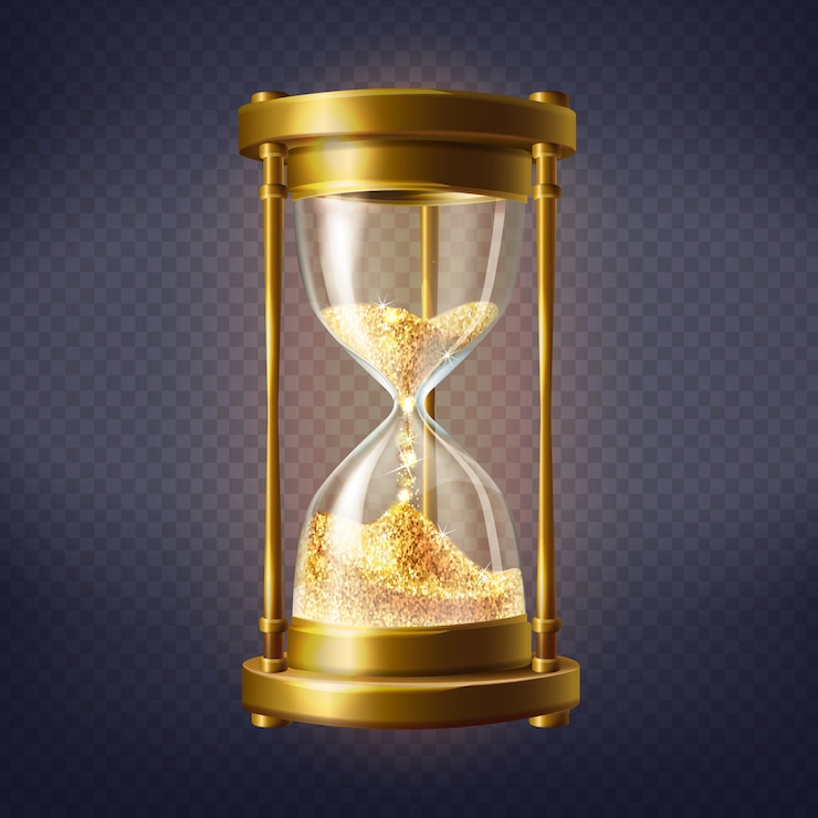 Vector gratuito reloj de arena realista, reloj antiguo con arena dorada en el interior.