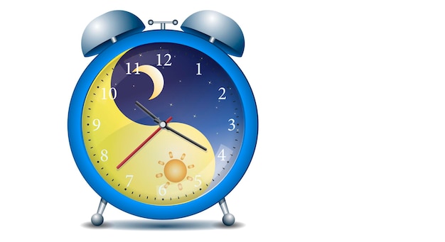 Reloj, despertador con concepto de cara de reloj de día y de noche con luna  y sol. copie el espacio. ilustración vectorial | Vector Premium