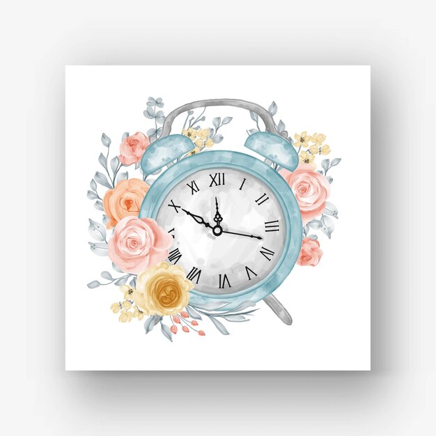 Reloj despertador flor acuarela ilustración