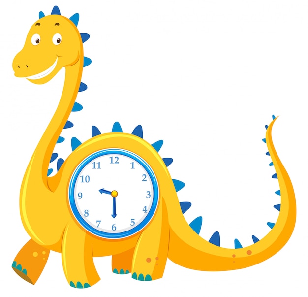 Vector gratuito un reloj de dinosaurio sobre fondo blanco