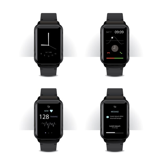 Reloj inteligente con pantalla digital conjunto ilustración vectorial