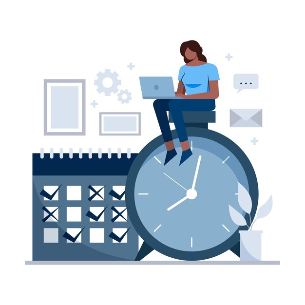 Reloj y mujer de concepto de gestión del tiempo