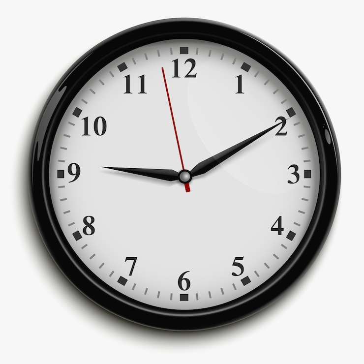 Vector gratuito reloj de oficina de pared con agujas negras y rojas y esfera blanca.