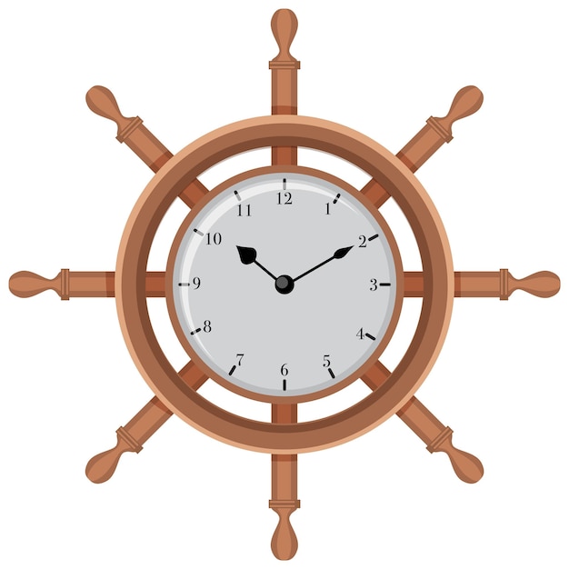 Un reloj de rueda de barco sobre fondo blanco.