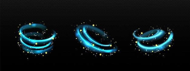 Vector gratuito remolino de aire azul efecto mágico con estrellas doradas