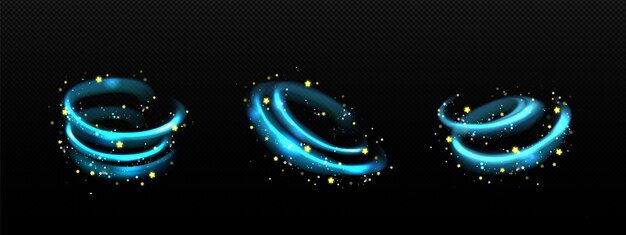 Remolino de aire azul efecto mágico con estrellas doradas