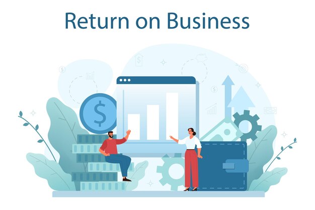 Rentabilidad del concepto empresarial Rentabilidad de un proyecto empresarial Idea de éxito empresarial y crecimiento financiero Progreso de la actividad comercial y aumento de los ingresos Ilustración vectorial plana