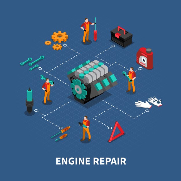 Reparación de automóviles Auto Center composición isométrica