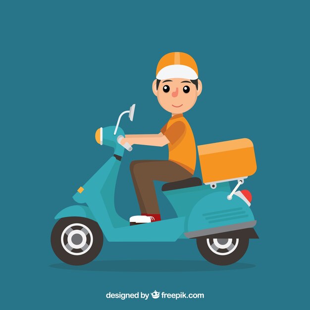 Repartidor adorable con scooter y caja
