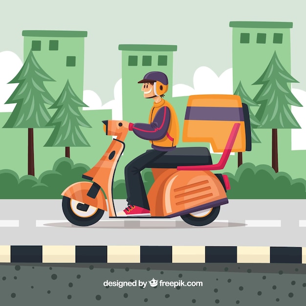 Vector gratuito repartidor moderno en scooter