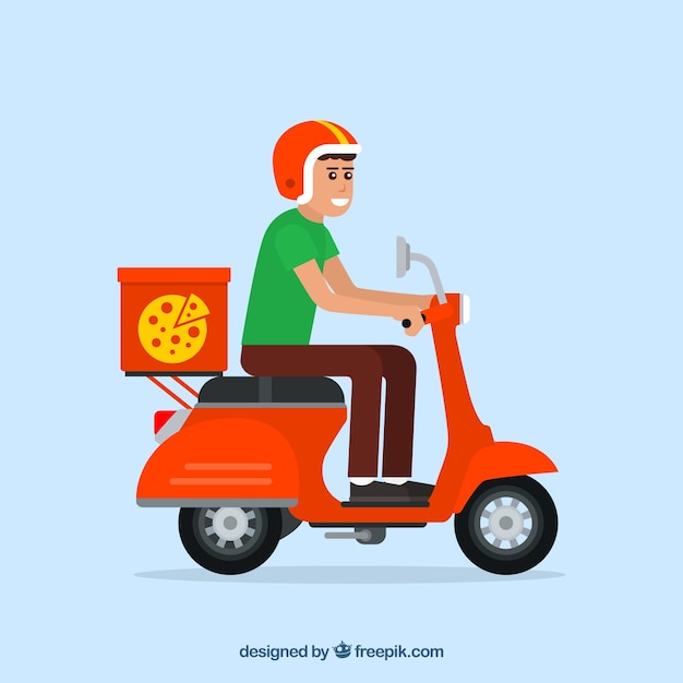 Repartidor de pizza con scooter y casco